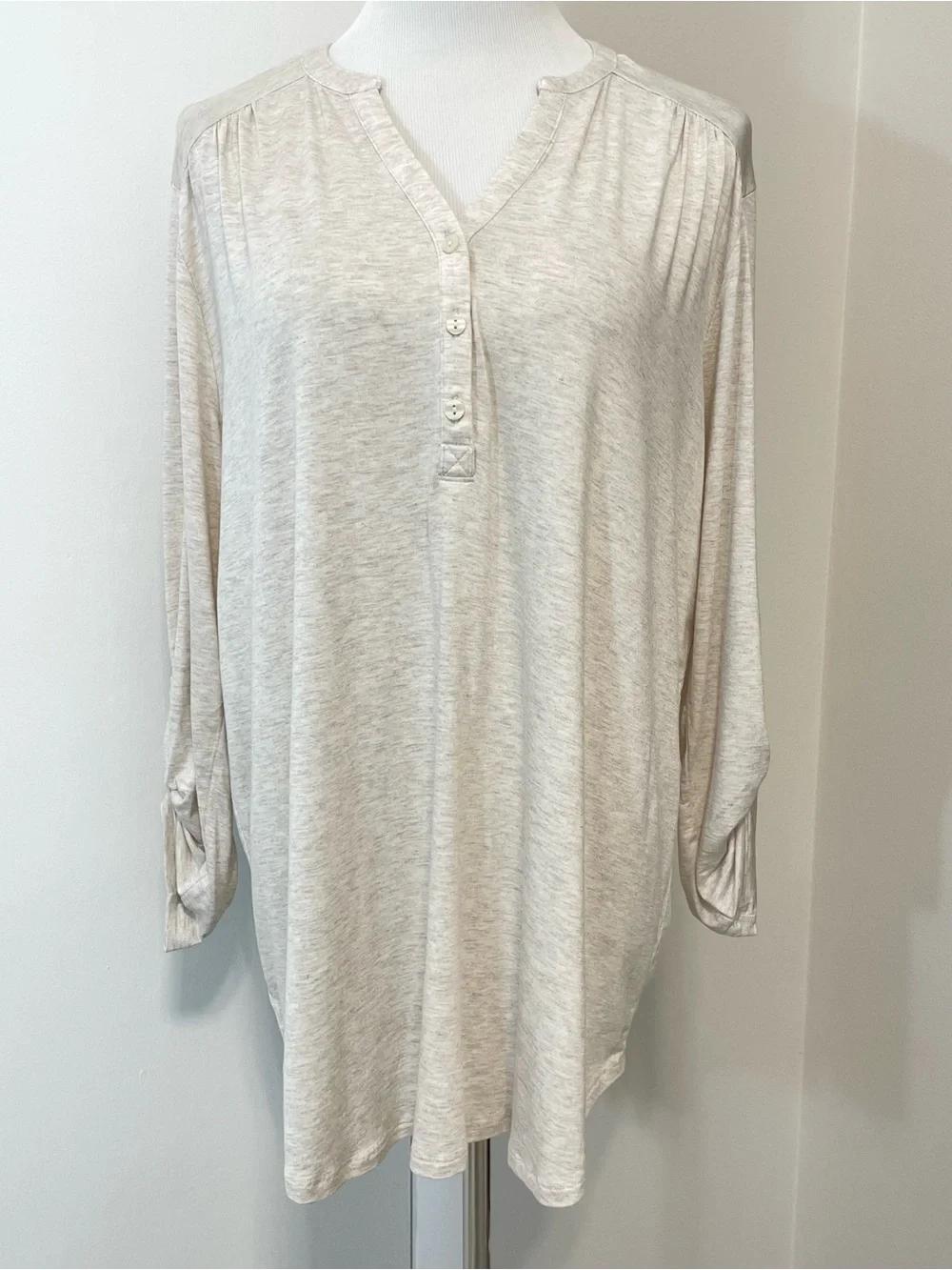 LOFT Light Cream Henley Women’s Long Sleeve Tunic Top Size XL